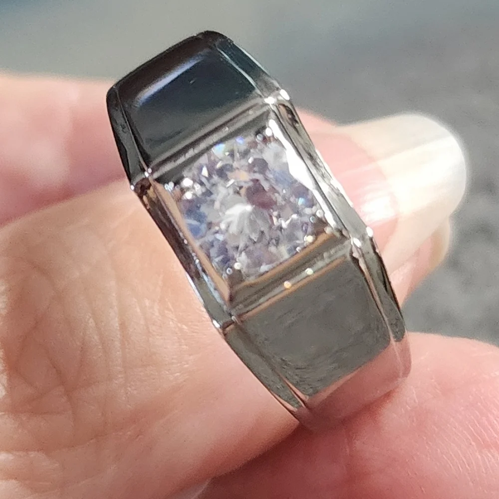 Moissanite Diamond Stainless Steel Mens Ring